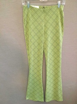 K LULY, Lime Green, Green, Diamonds, 1" Waistband W/back Zip, Wide Leg, Flair Bottom, See Detail Photo,