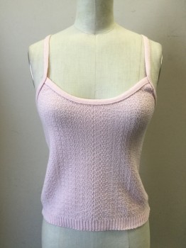 M BASICS, Lt Pink, Acrylic, Cotton, Solid, Scoop Neck Tank, Marbled Texture, Ribbed Knit Waistband