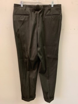 NL, Dk Olive Grn, Black, Wool, 2 Color Weave, Side Pockets, Zip Front, Flat Front