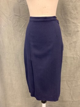 N/L, Navy Blue, Wool, Solid, Pencil Skirt, 1" Waistband, Side Zip, Hem Below Knee, High Waist