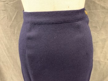 N/L, Navy Blue, Wool, Solid, Pencil Skirt, 1" Waistband, Side Zip, Hem Below Knee, High Waist