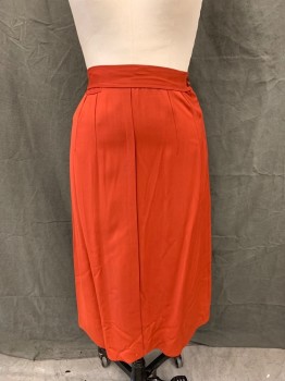 STYLED BY GURIAN, Rust Orange, Synthetic, Solid, 1 3/4" Waistband with Side Button, Side Zip, Small Pleats, Watch Pocket, Center Front and Center Back Tuck Pleat, Hem Below Knee,