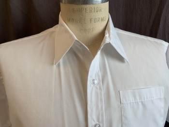 DENNIS, White, Polyester, Cotton, Solid, (DOUBLE) Boys- Collar Attached, Button Front, 1 Pocket, Short Sleeves, Curved Hem