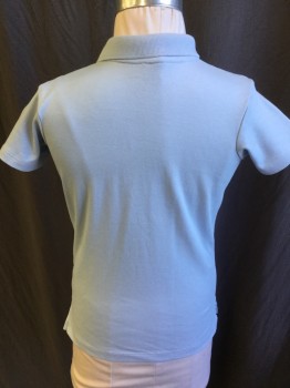 LAND'S END, Baby Blue, Cotton, Solid, Boy, Ribbed Knit Collar Attached, 2 Button Front, Short Sleeves,