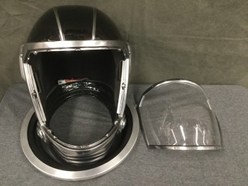 MTO, Black, Silver, Metallic/Metal, Plastic, Helmet, Black Plastic Crown, Silver Metal Band, Magnetic Detachable Clear Plastic Face Shield, Ribbed Black Rubber Neck, Silver Metal Collar, Goes with Astronaut Suit FC031838