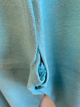 PANTS INTERNATIONAL, Baby Blue, Gray, Cotton, Linen, Solid, 2 Color Weave, Peddle Pushers, Back Zipper, Button Closure **Seat Torn
