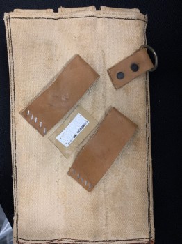 MTO, Tan Brown, Lt Brown, Cotton, Leather, Canvas Ammo Bag, Light Brown Leather Strap Closures, 2 Leather Loops on Back, Fitted Around 1 Wooden Blocks Multiple