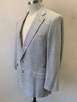 JOSEPH ORLANDO, Off White, Slate Gray, Pink, Wool, Glen Plaid, Single Breasted, Wide Notched Lapel, 2 Buttons,  3 Pockets, Cream Lining