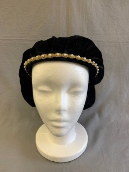 MTO, Black, Gold, Pearl White, Cotton, Velvet textured, Scrunched Back, Gold and Pearl Round Detail