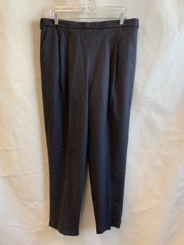 N/L, Brown, Black, Lt Gray, Wool, Stripes, Pleated Front, 2 Pockets, Zip Back, Button Closure at Back, Belt Loops