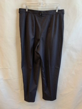 N/L, Brown, Black, Lt Gray, Wool, Stripes, Pleated Front, 2 Pockets, Zip Back, Button Closure at Back, Belt Loops