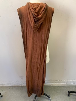 MTO, Sienna Brown, Cotton, Linen, Solid, Aged, Long, Hooded