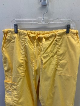 CHEROKEE, Yellow, Poly/Cotton, Spandex, Solid, Drawstring Waist, 2 Side Pockets And Several Cargo Pockets/Compartments At Hip