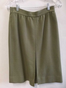 LOUIS FERAUD, Olive Green, Wool, Solid, Large Kick Pleat Front Center, 1-1/2" Waistband, Zip Back,