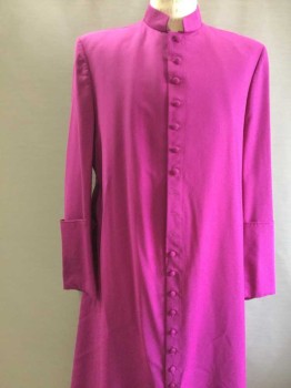 N/L, Fuchsia Pink, Polyester, Solid, Full Length, Cuffs, Buttons All The Way Down Center Front, Band Collar