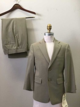 JOSEPH ABBOUD, Khaki Brown, Wool, Synthetic, Solid, Khaki Brown, Notched Lapel, 2 Buttons,