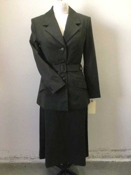 T SUMMERVILLE, Olive Green, Wool, Solid, Single Breasted, 3 Buttons,  Notched Lapel, 2 Flap Pocket, Belt Loops, Matching Belt, Traditional Fascist Military Matron