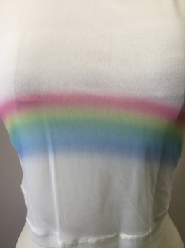 OUT FROM UNDER, White, Blue, Green, Yellow, Pink, Nylon, Stripes, Solid, Rainbow on Front, Crew Neck, Short Sleeves, Cropped