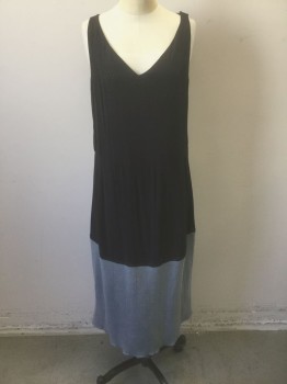 N/L, Black, Gray, Rayon, Acrylic, Solid, Diamonds, Black with Self Diamonds Pattern, 1" Straps, V-neck, Bottom is Solid Gray Ribbed Acrylic Knit, Dropped Waist, Made To Order 1920's Reproduction, Has a Double