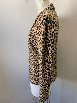 N/L, Tan Brown, Black, Rayon, Nylon, Animal Print, Knit Jersey, Single Breasted, 1 Gold Button, 3 Pockets, Notched Lapel, Unlined