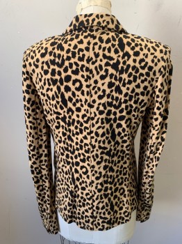 N/L, Tan Brown, Black, Rayon, Nylon, Animal Print, Knit Jersey, Single Breasted, 1 Gold Button, 3 Pockets, Notched Lapel, Unlined