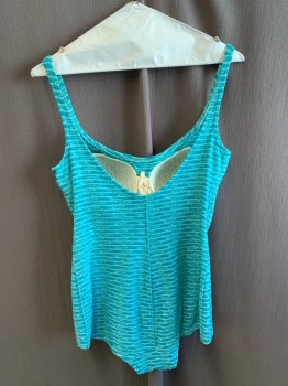 JANTZEN, Turquoise Blue, Off White, Lt Blue, Synthetic, Stripes, Scoop Neck, New Bra Cup Alteration