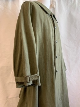 NL, Olive Green, Cotton, Solid, Button Front, Collar Attached, Epaulets, Self Tie Belt,