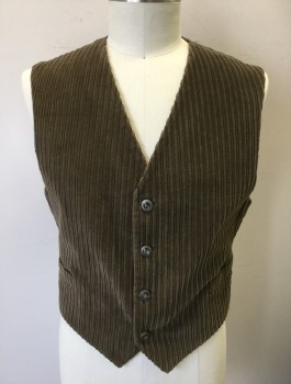 BERGDORF GOODMAN, Brown, Cotton, Rayon, Solid, Wide Wale Corduroy, 4 Silver and Smoke Gray Stone Buttons, 2 Welt Pockets, Taupe Lining/Back, Belted Back