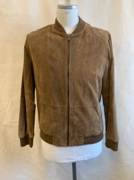 BLANK NYC, Brown, Suede, Solid, Band Collar, Zip Front, 2 Welt Pockets, Rib Knit Cuffs, Collar & Waist Band 