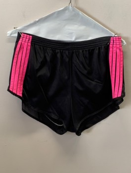 SUB 4, Black, Hot Pink, Nylon, Solid, Elastic Waist, Open Side Slits, 4 Stripes Down Sides, Inner Pantie