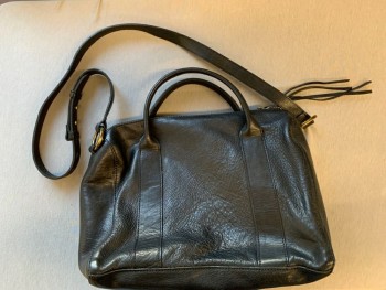 MADEWELL, Black, Leather, Solid, Zip Top, 2 Handles and One Shoulder Strap, Brass Hardware