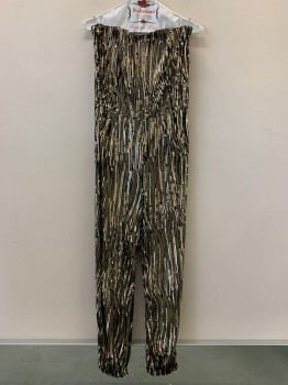 MTO, Black, Gold, Brass Metallic, Polyester, Sequins, Stripes, Strapless, Stretchy, Elastic Waist Band, Full Sequins, Multiples,