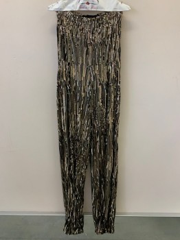 NO LABEL, Black, Gold, Brass Metallic, Polyester, Sequins, Stripes, Jumpsuits, Strapless, Stretchy, Elastic Waist Band, Full Sequins Made To Order, Multiples,