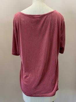 CITI KNITS, Rose Pink, Acetate, Spandex, Solid, Shirt, S/S, Scoop Neck