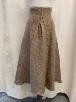 NL, Lt Brown, Wool, Solid, Heavy Boucle Wool. Boiled Wool. Panelled Skirt with Side Hook & Eye Closure