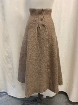 NL, Lt Brown, Wool, Solid, Heavy Boucle Wool. Boiled Wool. Panelled Skirt with Side Hook & Eye Closure