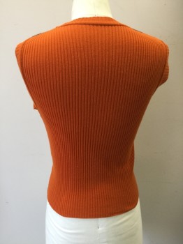 N/L, Orange, White, Black, Wool, Novelty Pattern, Check , Solid Orange Ribbed Knit Scoop Neck/Armholes/Large Waistband/Back, Pullover,