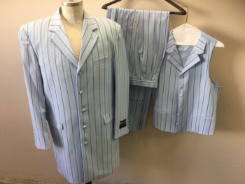 ALBERTO CELINI, Baby Blue, Navy Blue, Synthetic, Stripes, Stripes - Pin, 6 Buttons,  Zoot Suit Like