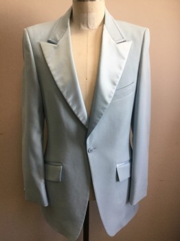 AFTER SIX, Baby Blue, Polyester, Solid, Single Breasted, 1 Button, Satin Peaked Lapel, Gabardine,