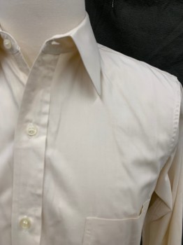 BVD, Antique White, Cotton, Solid, Button Front, Collar Attached, 1 Pocket, Long Sleeves, Button Cuff, Multiple,