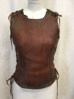 MTO, Brown, Leather, Solid, Greek, Warrior, Armour, Thick Supple Aged and Worn, Lacing at Shoulders and Sides Adjustable, 8 Holes Made on Front Panel, Robin Hood, Earthy