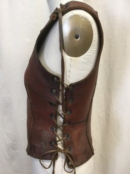 MTO, Brown, Leather, Solid, Greek, Warrior, Armour, Thick Supple Aged and Worn, Lacing at Shoulders and Sides Adjustable, 8 Holes Made on Front Panel, Robin Hood, Earthy