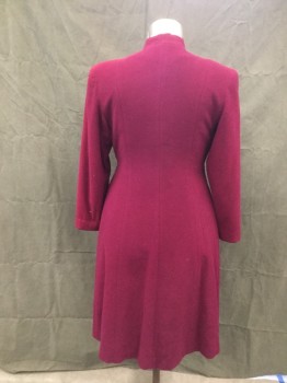 N/L, Magenta Purple, Wool, Solid, Single Breasted, 1 Button at Stand Collar, Elastic Gathered at Side Waist, Attached Self Front Belt, Belt Loop for Interior Tie