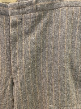SIAM COSTUMES, Dusty Brown, Black, Tan Brown, Wool, Herringbone, Stripes - Vertical , Flat Front, 5 Button Fly, Side Pockets, Button Tab