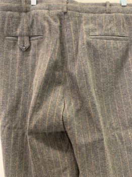 SIAM COSTUMES, Dusty Brown, Black, Tan Brown, Wool, Herringbone, Stripes - Vertical , Flat Front, 5 Button Fly, Side Pockets, Button Tab