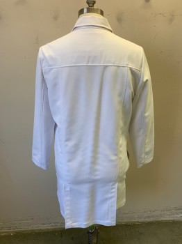 THE WHITE COAT, White, Polyester, Solid, 3 Buttons, 3 Pockets, Double Vent, Notched Lapel, Open Side Pockets