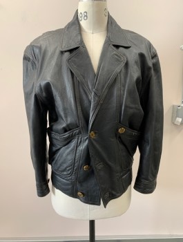 BRAVO, Black, Leather, Solid, Buttons & Zip Front, Large Pockets