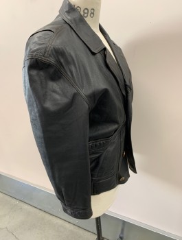 BRAVO, Black, Leather, Solid, Buttons & Zip Front, Large Pockets