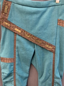 MTO, Teal Blue, Brown, Black, Brass Metallic, Cotton, Polyester, Color Blocking, Side Zipper, Stretch, Apron Flap, Quilted Knees, Gathered Side Panel Inserts