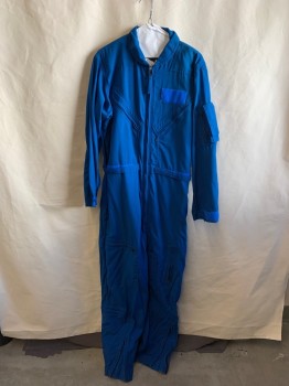 GIBSON + BARNES, Blue, Poly/Cotton, Solid, C.A., Zip Front, 2 Chest Pockets, 5 Cargo Pockets, Velcro At Waist, 1 Pocket At Left Arm, Zippers At Legs, Velcro Patch On Left Chest